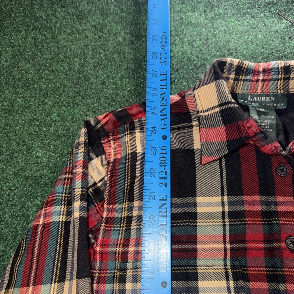 VTG Lauren Ralph Lauren Mens Medium Multicolor Plaid 100% Wool Shell Button Down
